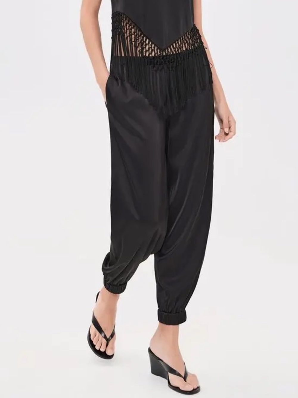 Alice + Olivia AIR Black 100% Silk Pull-On Joggers - XS